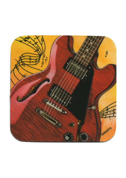 AIM Gifts single vinyl drinks coaster rubber non slip base red electric guitar
