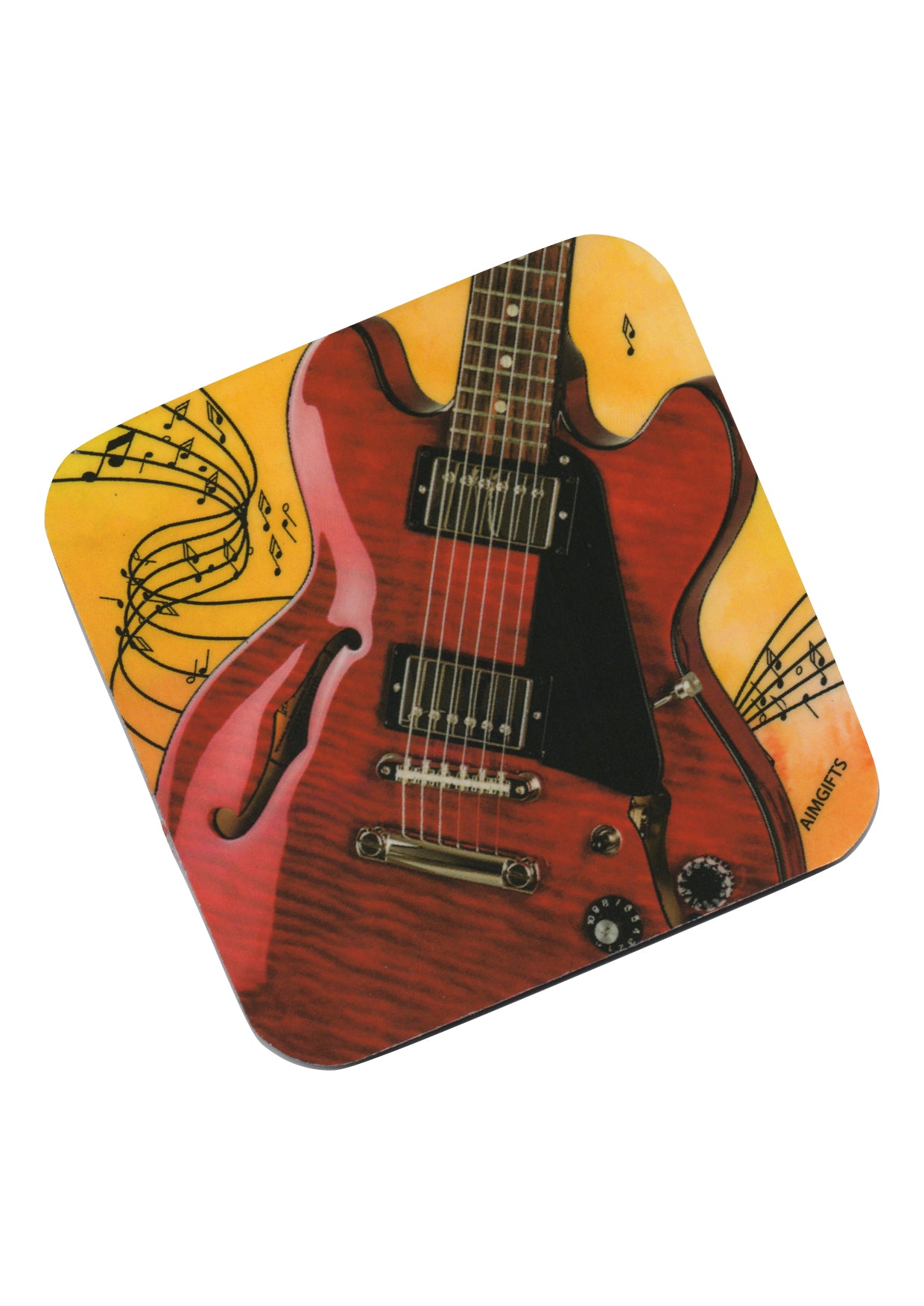 AIM Gifts single vinyl drinks coaster rubber non slip base red electric guitar