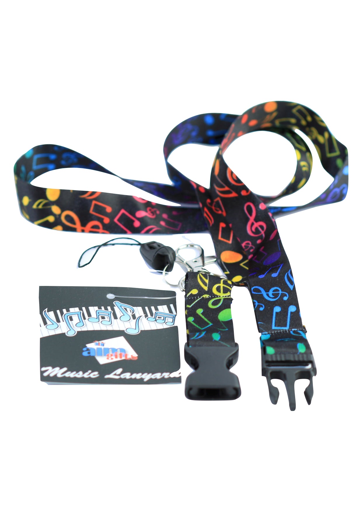 AIM Gifts brand lanyard multi coloured music notes design