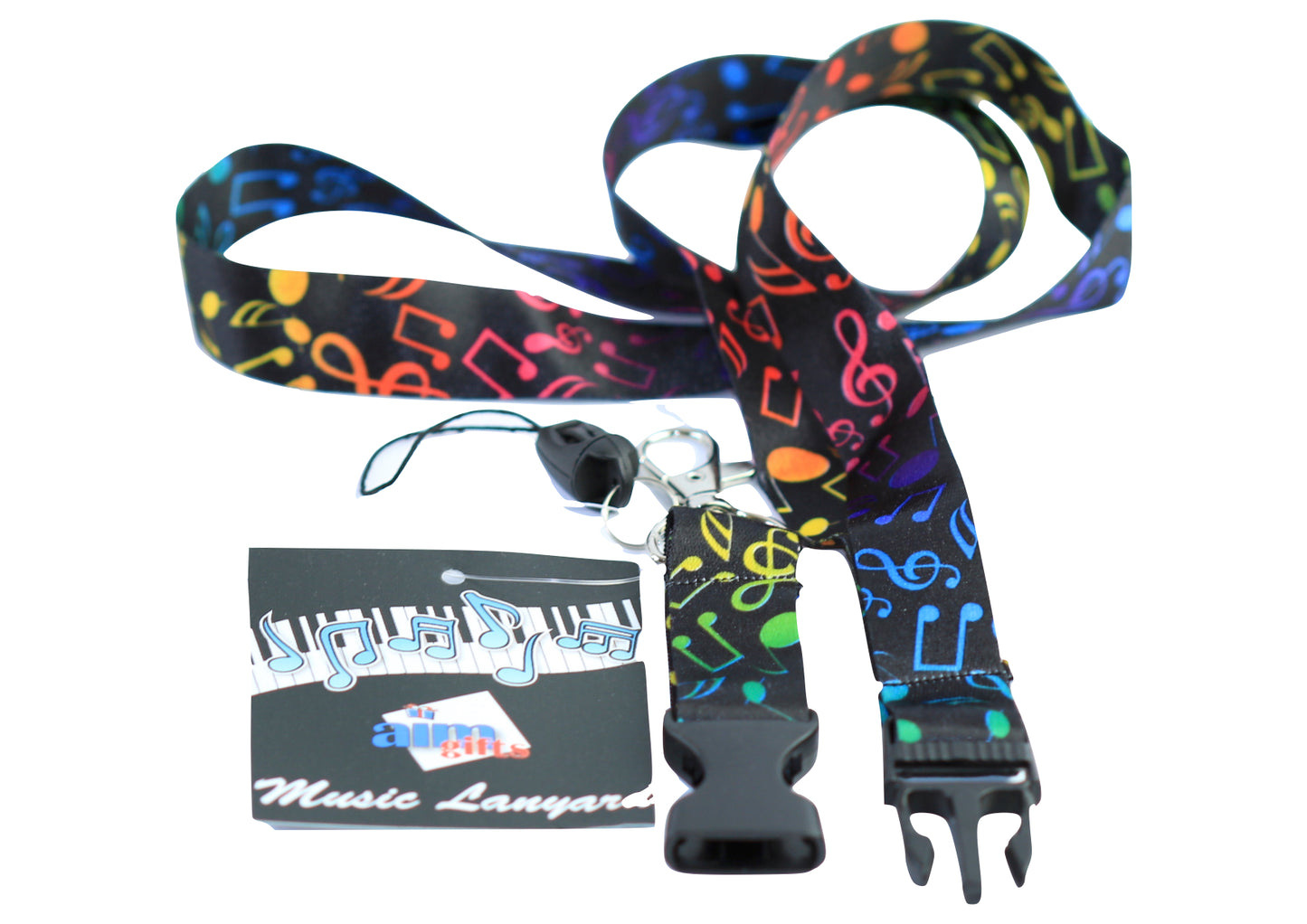 AIM Gifts brand lanyard multi coloured music notes design