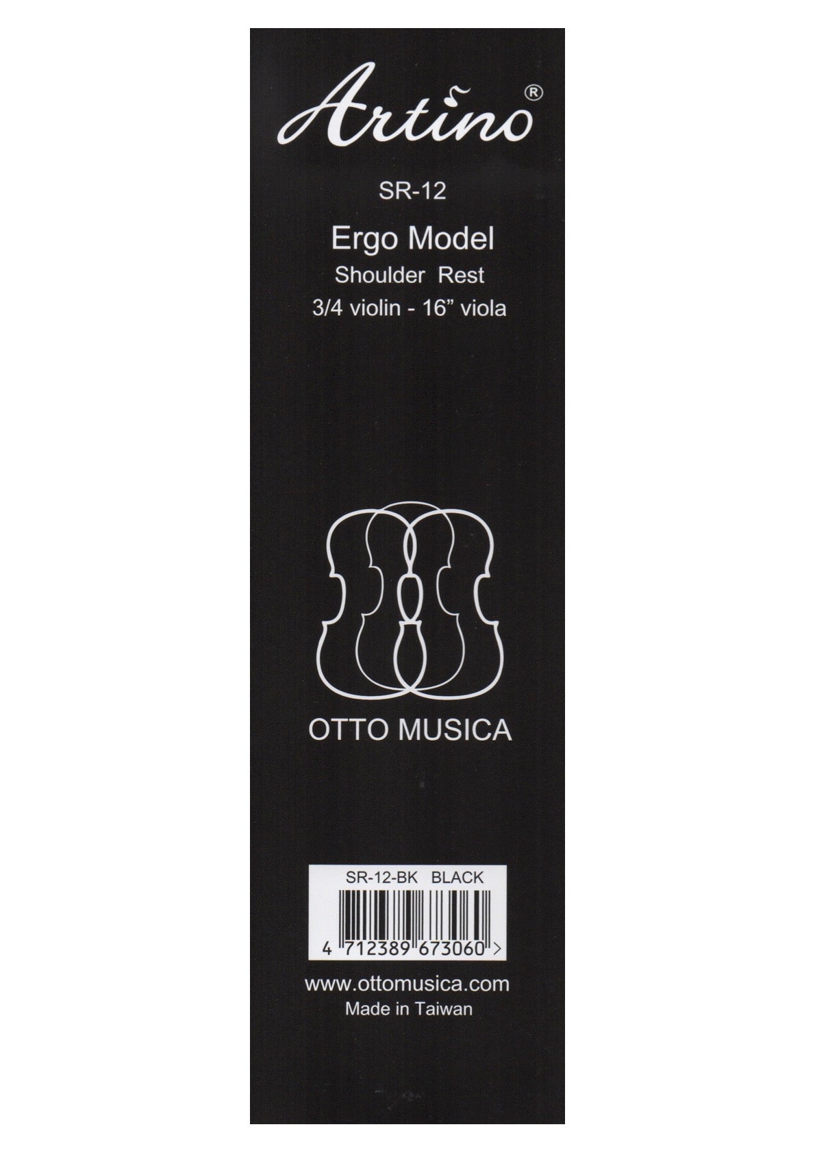 Artino Otto Musica SR-12 "Ergo" 3/4-4/4 Violin 13”-16” Viola Shoulder Rest BLACK