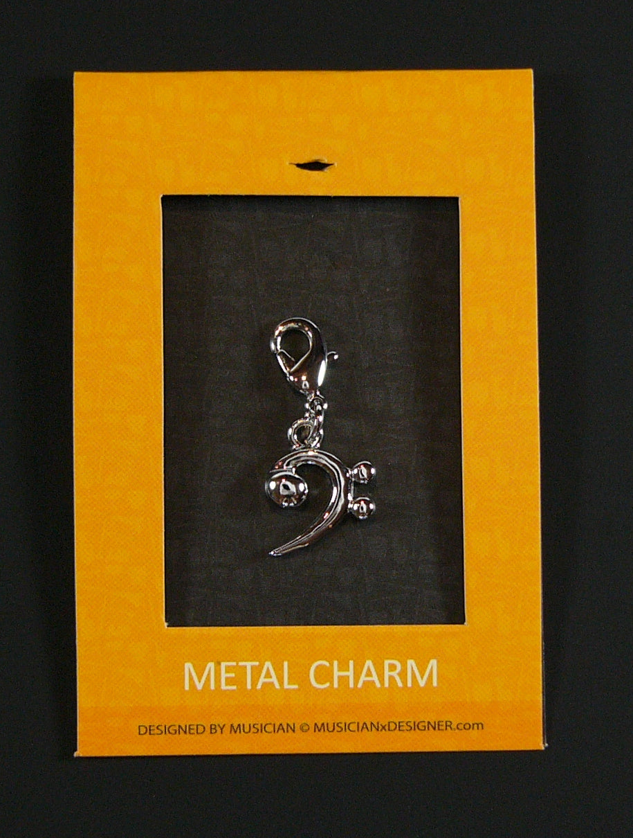 Musician Designer metal bass clef music charm with lobster claw lock