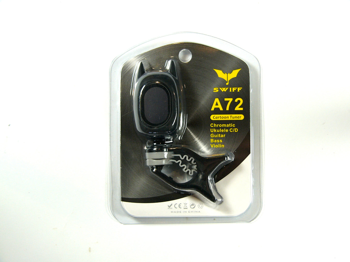 A72 swiff brand black bat clip on chromatic tuner 5 instrument modes