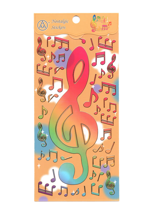 Giant treble clef musical notes shiny stickers sheet size 20cm X 9cm