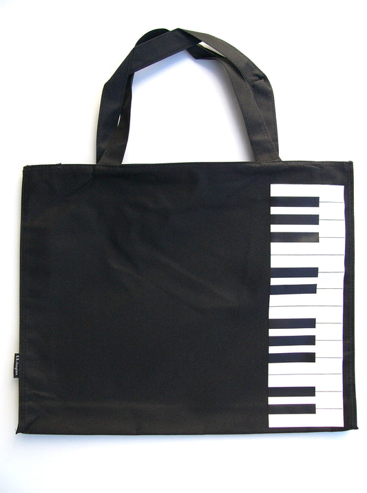 Black canvas tote music library bag keyboard print large size 34cm X 42cm