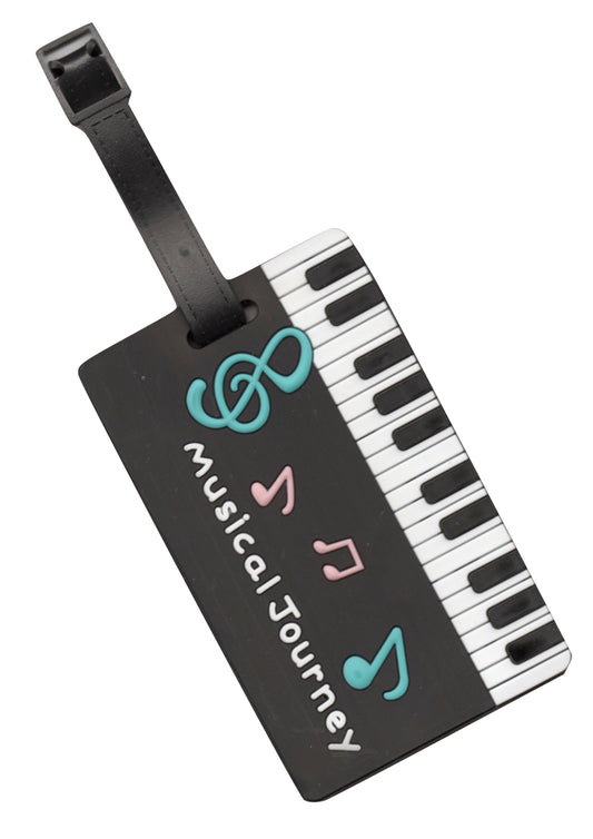 Black keyboard & music symbols design bag instrument case luggage tag