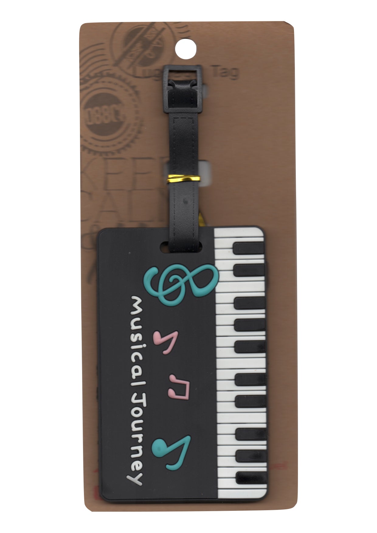 Black keyboard & music symbols design bag instrument case luggage tag