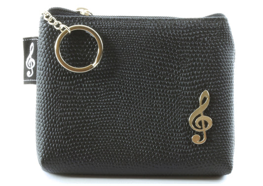 Quality black textured PVC mini bag money purse with carry chain split keyring