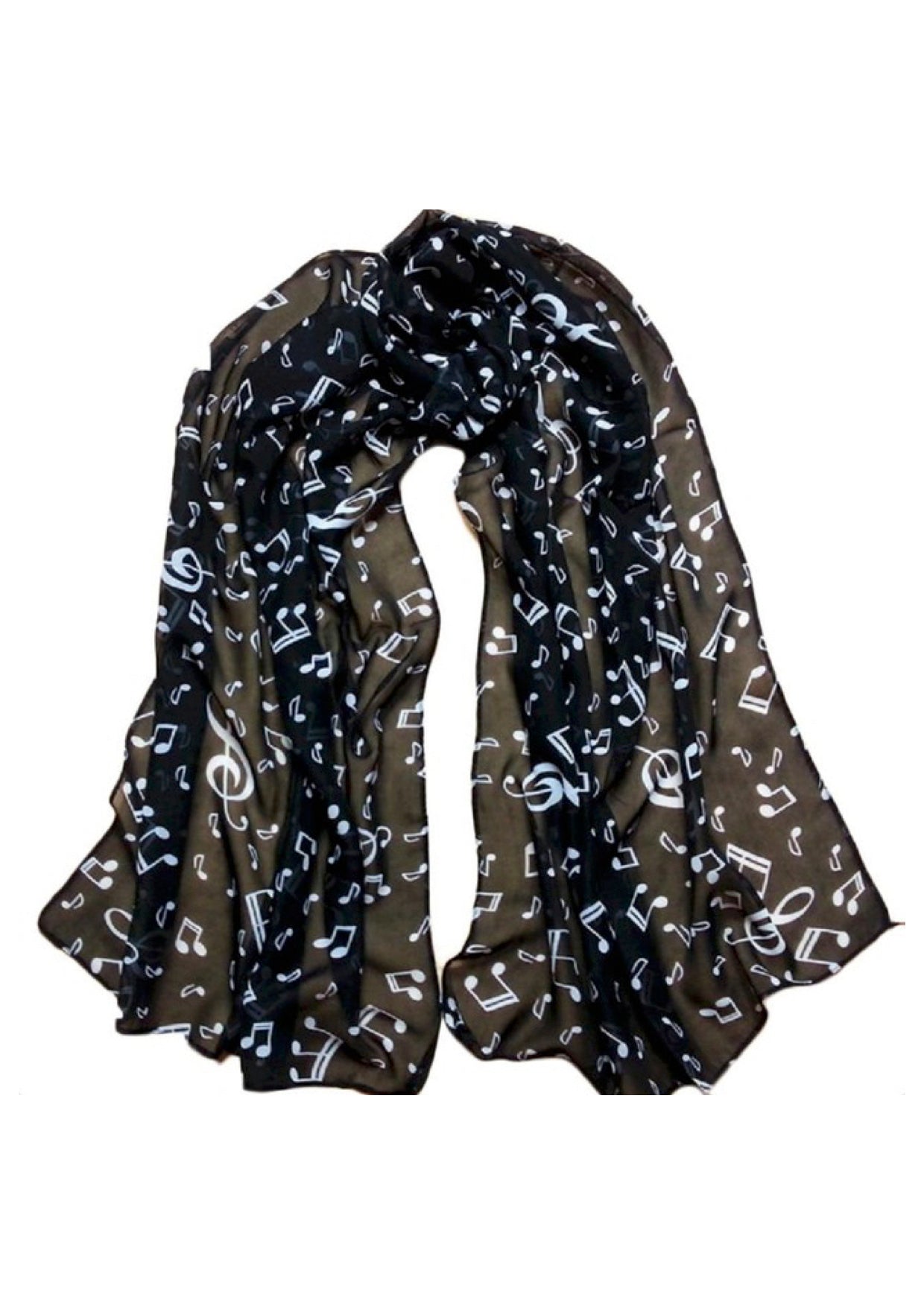 Black musical symbols chiffon neck scarf shawl long rectangle size 47cm X 156cm