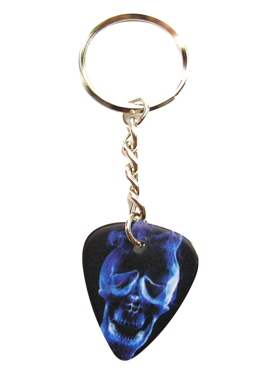 Playable blue skull guitar pick keyring tough chain links split ring