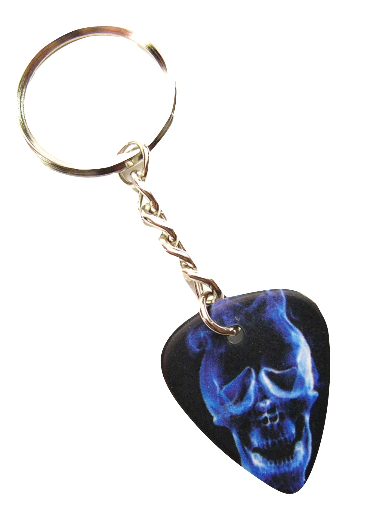 Playable blue skull guitar pick keyring tough chain links split ring
