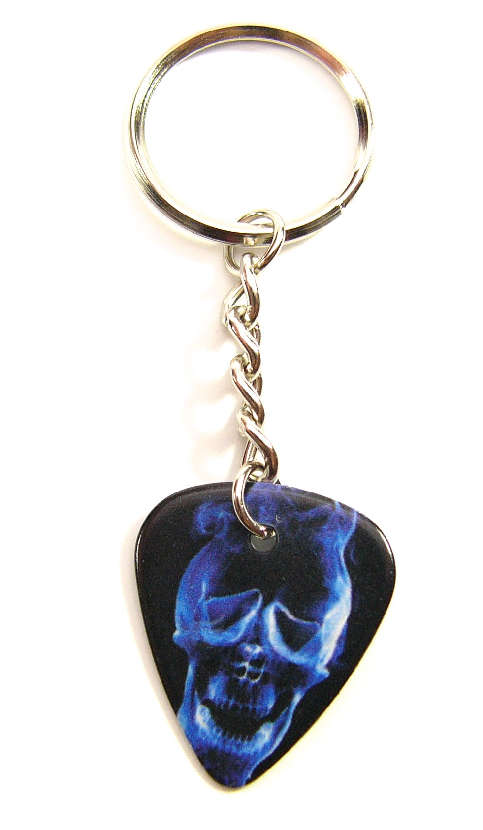 Playable blue skull guitar pick keyring tough chain links split ring
