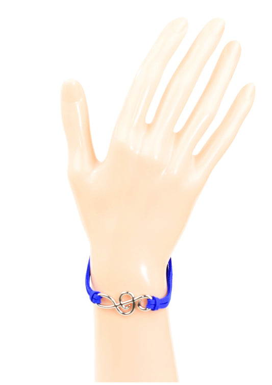 Dark Blue Twin Leather Band Bracelet with Treble Clef Charm & Lobster Claw Clasp