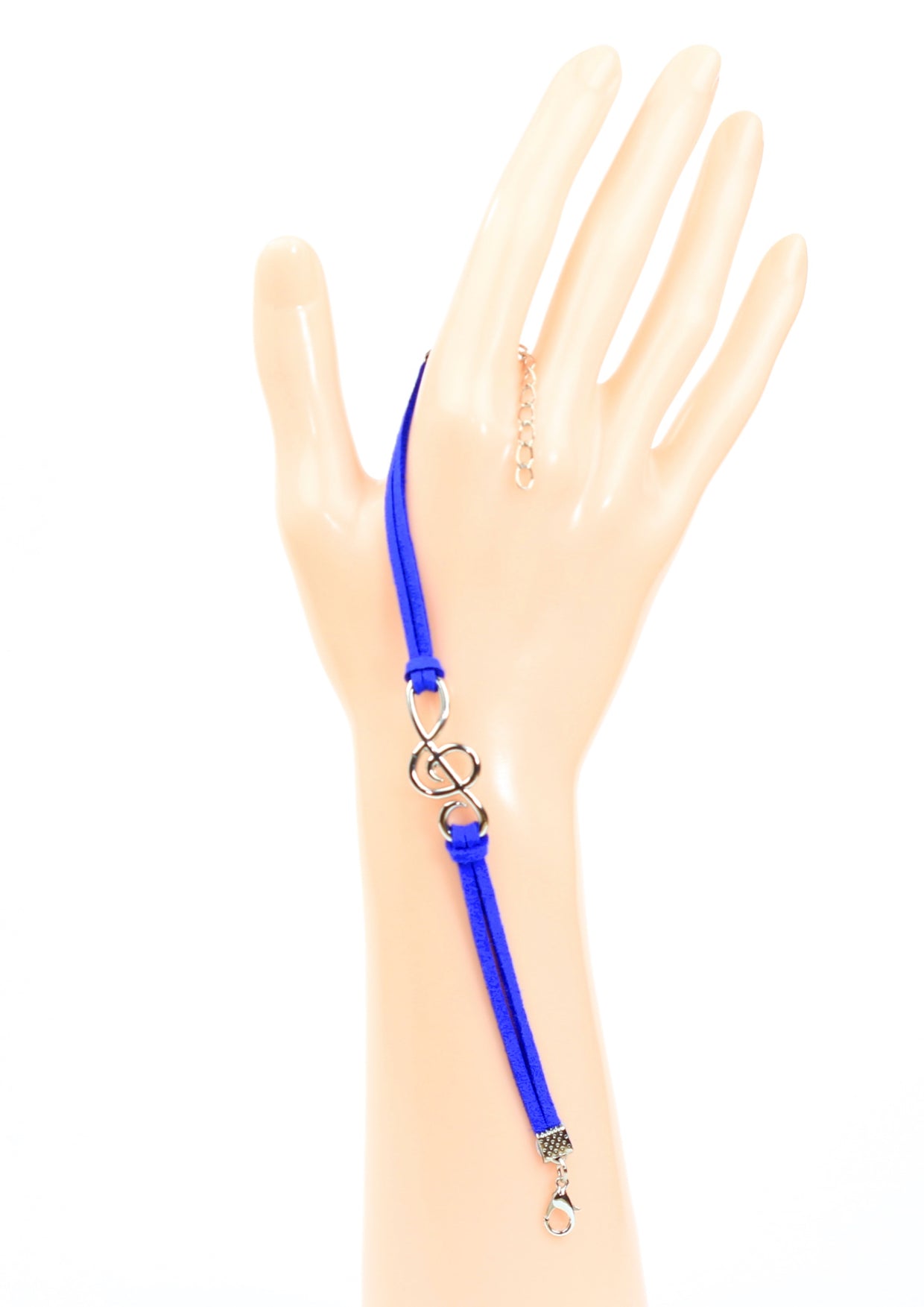 Dark Blue Twin Leather Band Bracelet with Treble Clef Charm & Lobster Claw Clasp