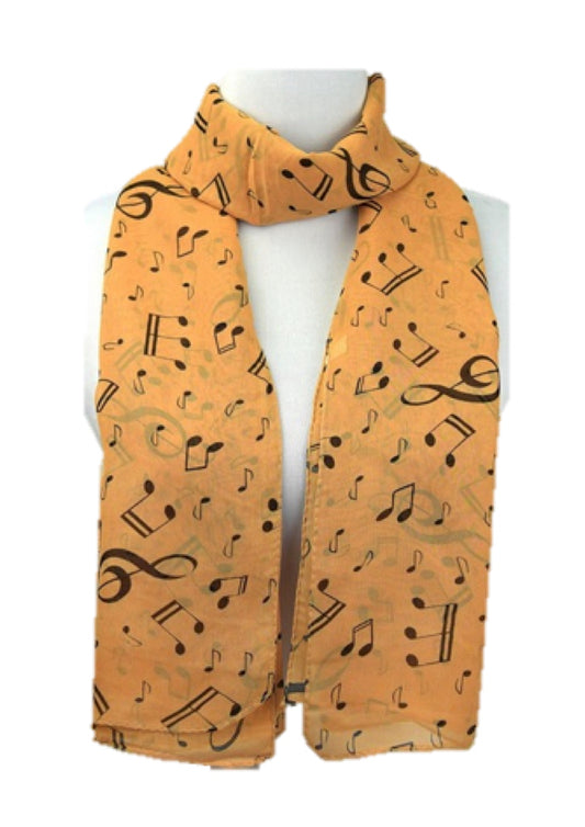 Brown musical symbols chiffon neck scarf shawl long rectangle size 47cm X 156cm