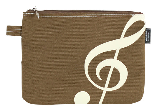 Brown I Love Music brand treble clef print canvas zipper pencil case 23cm X 17cm