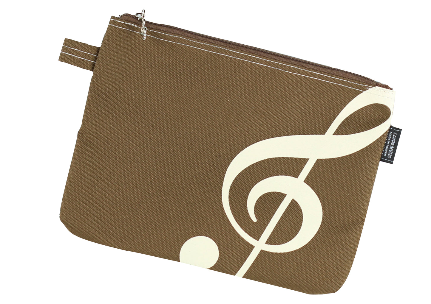 Brown I Love Music brand treble clef print canvas zipper pencil case 23cm X 17cm
