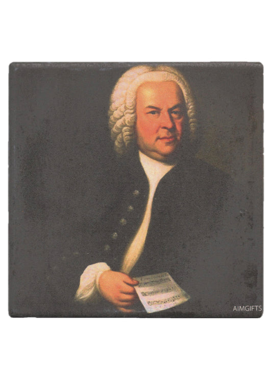 Music Themed Bach Composer Single Ceramic Tile Coaster with Cork Non Slip Base