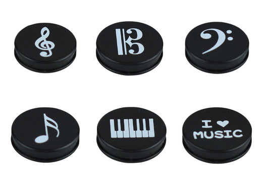 Music themed black round fridge whiteboard magnets 6 pack