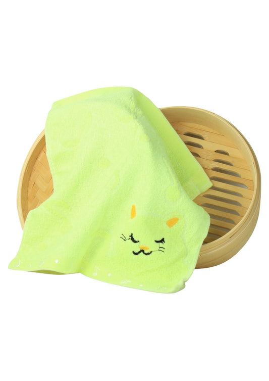 Non-twisted bamboo fibre cat & musical notes overlocked face washer bath towel GREEN