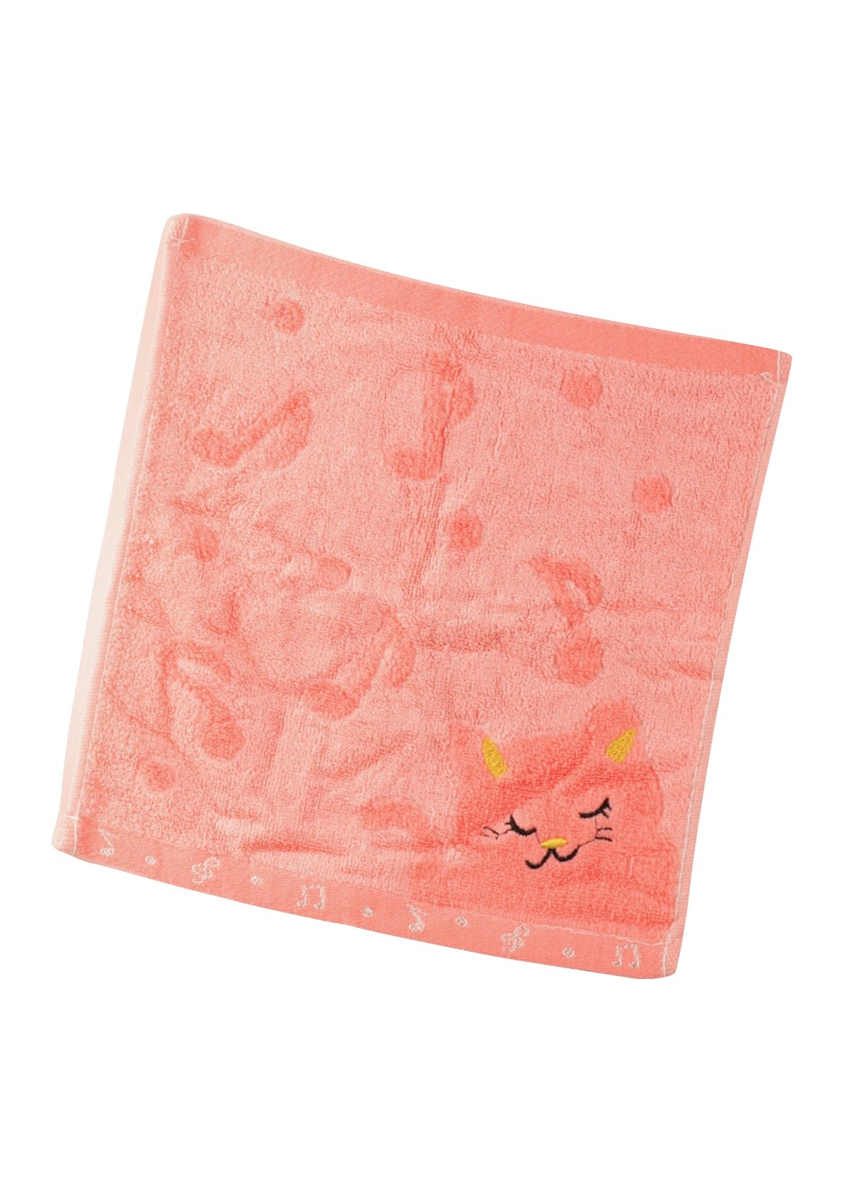 Non-twisted bamboo fibre cat & musical notes overlocked face washer bath towel PINK
