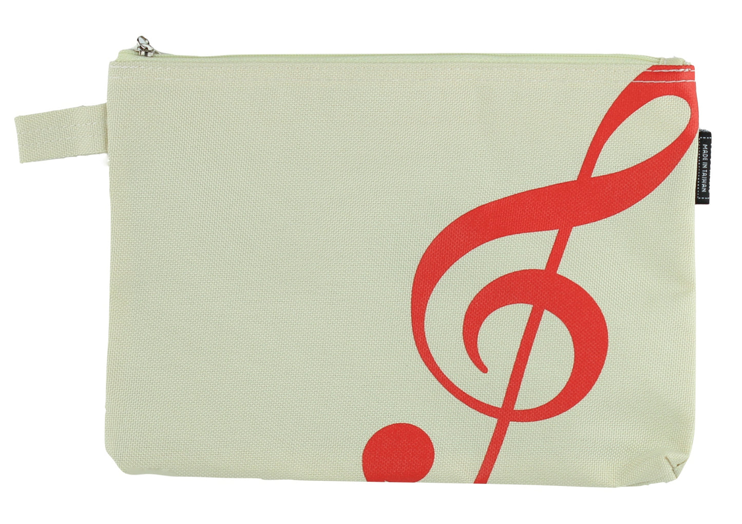 Creme I Love Music brand treble clef print canvas zipper pencil case 23cm X 17cm