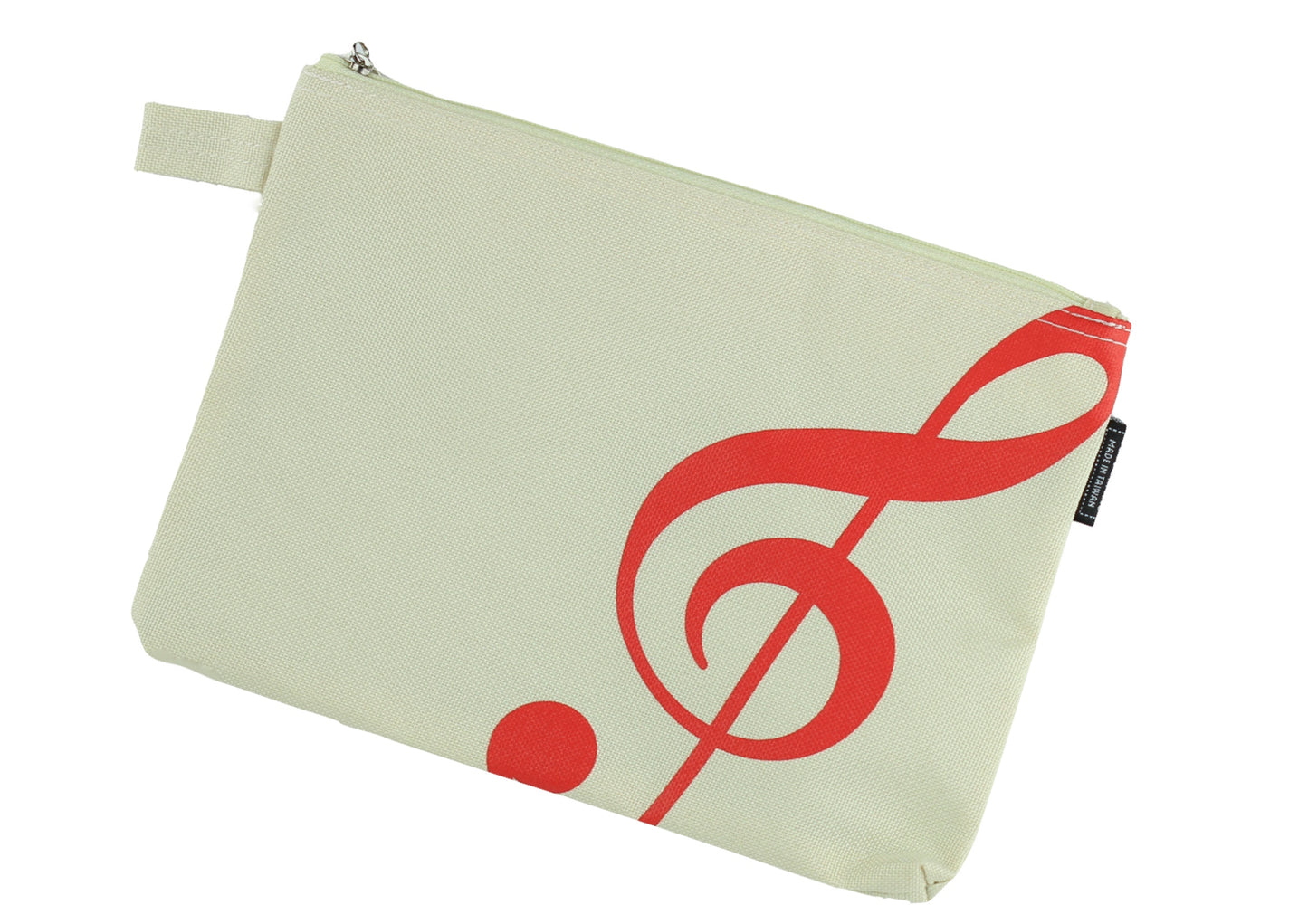 Creme I Love Music brand treble clef print canvas zipper pencil case 23cm X 17cm