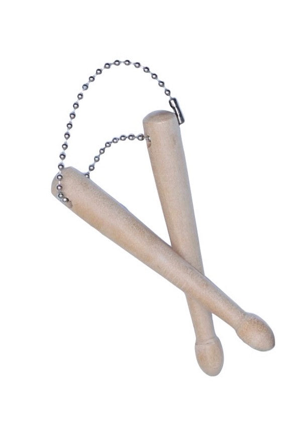 Novelty set of 2 mini maple drumsticks on ball chain keyring