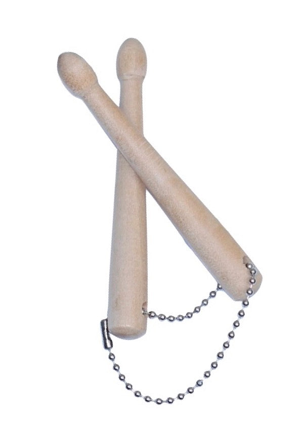 Novelty set of 2 mini maple drumsticks on ball chain keyring