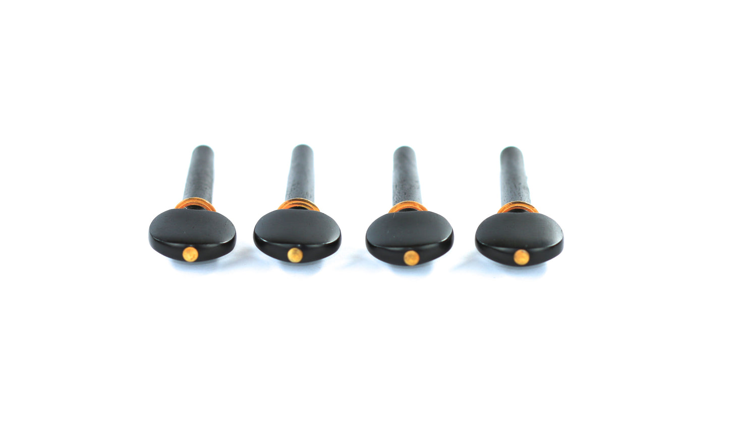 Set of 4 ebony hill shape style violin tuning pegs with pin design 1/16 size