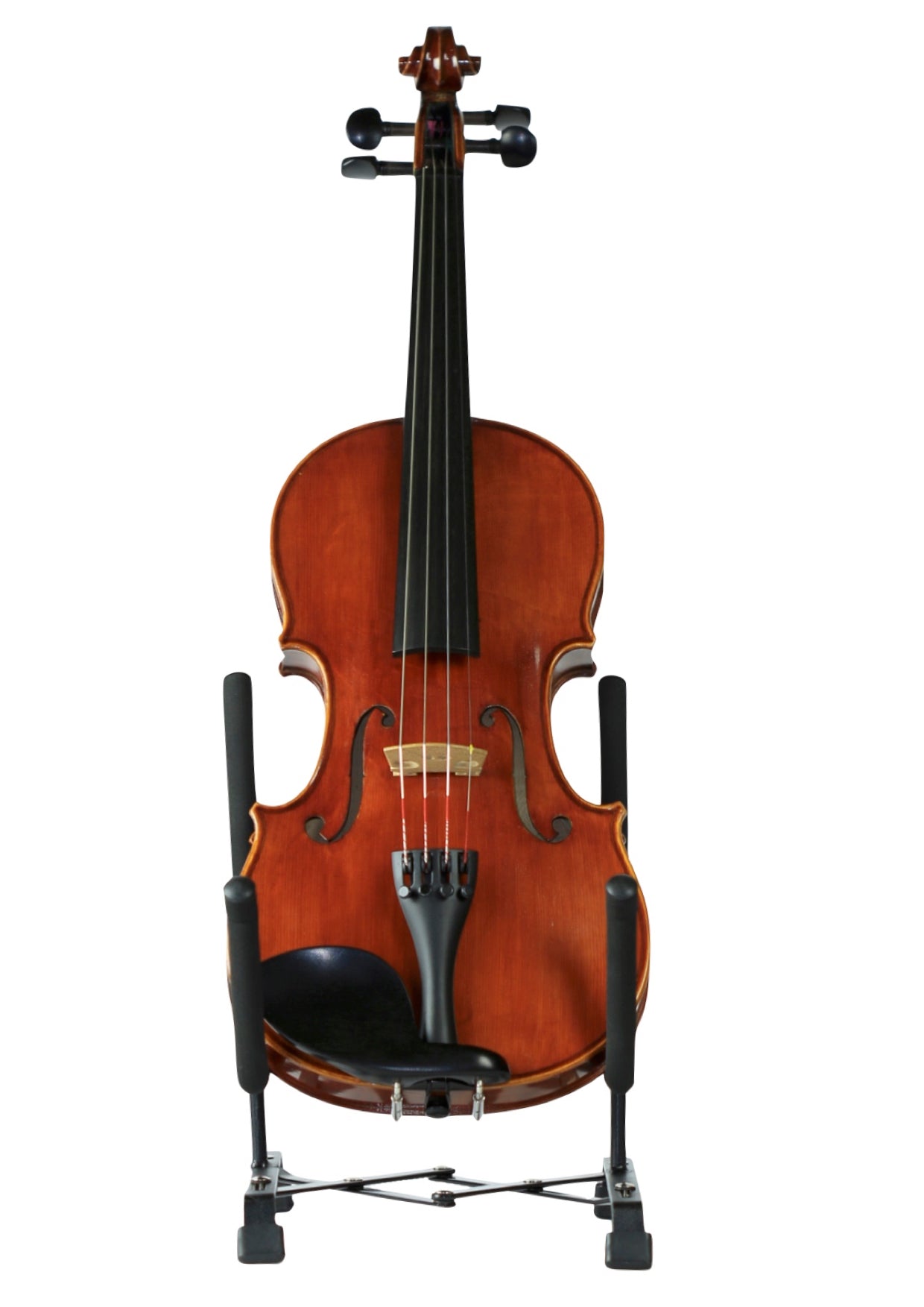 Black metal violin viola display stand expandable to all sizes