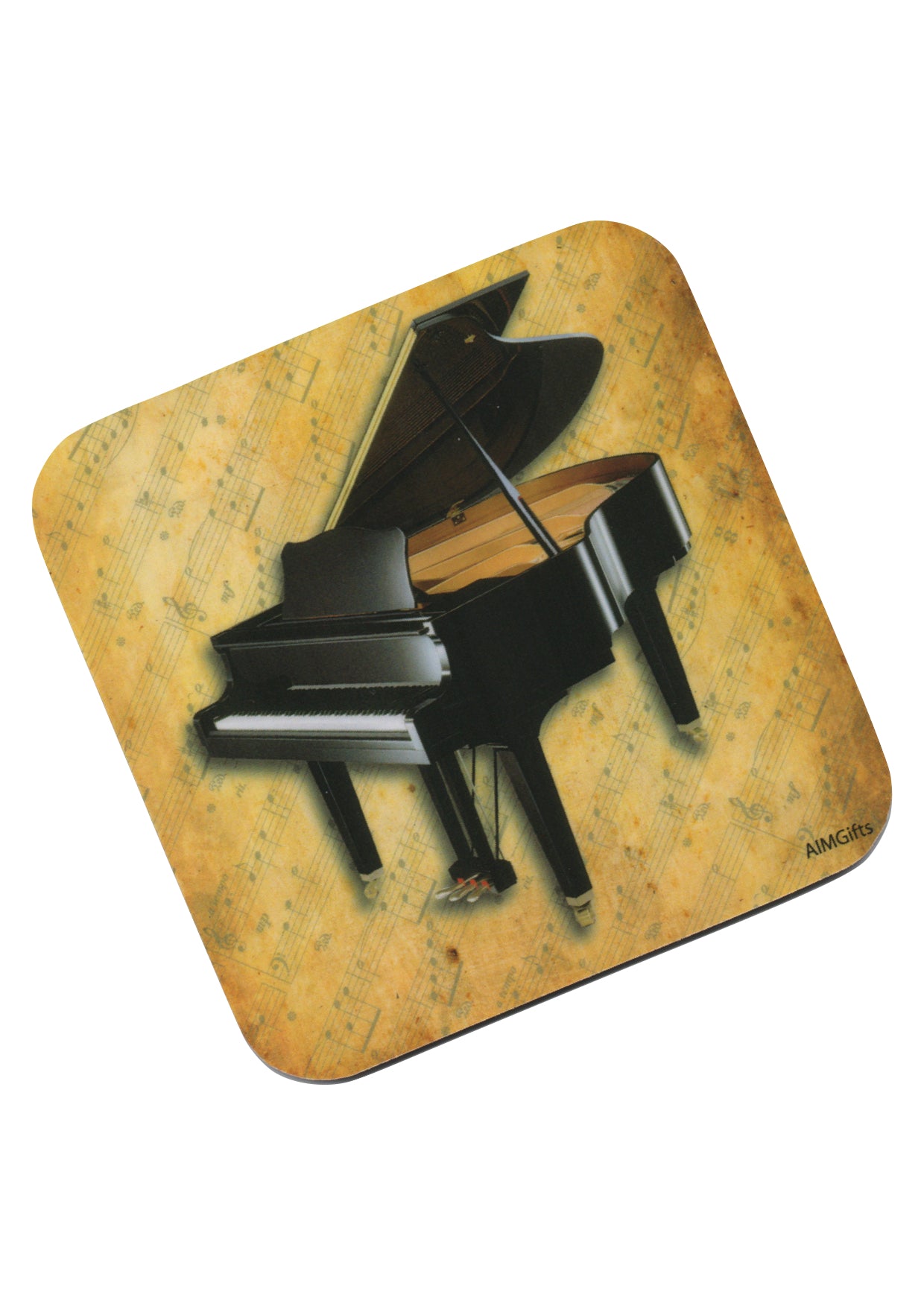 AIM Gifts single vinyl drinks coaster with rubber non slip base grand piano