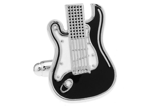 Set of 2 metal swivel bar electric guitar cufflinks in black velour gift pouch