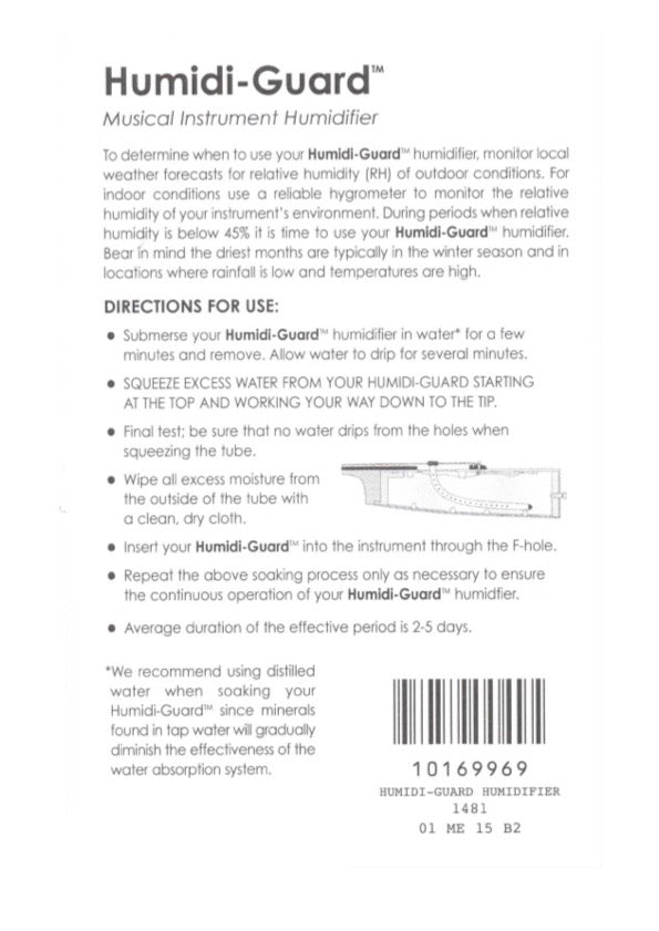 Humidi-Guard Humidifier for 4/4-3/4 size Violin & 13"and larger Viola