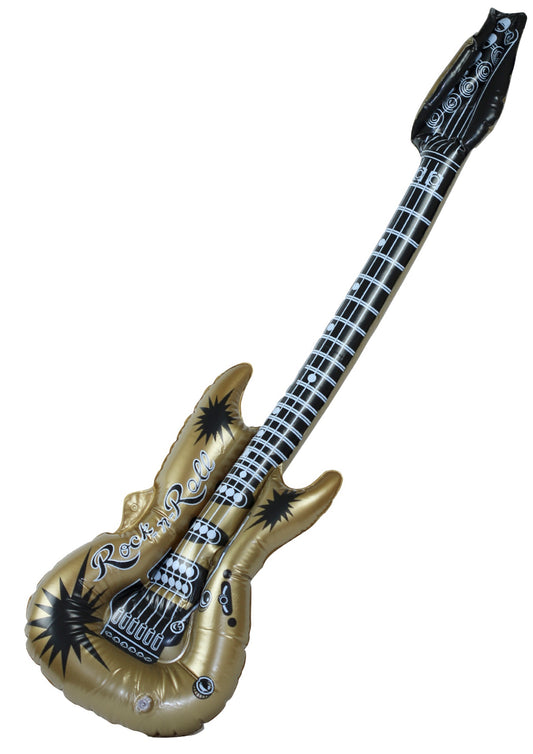 Inflatable novelty musical 40” gold coloured rock electric guitar
