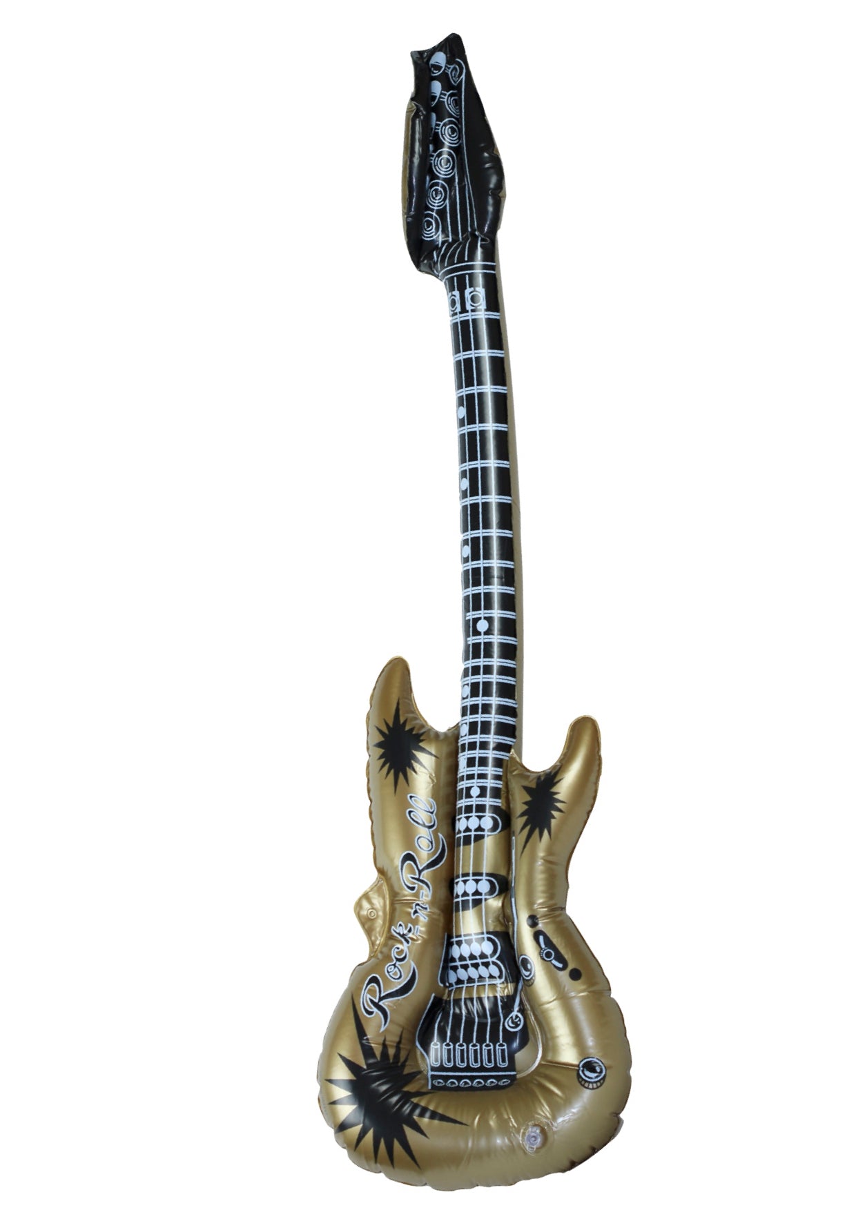 Inflatable novelty musical 40” gold coloured rock electric guitar