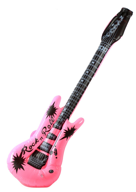 Inflatable novelty musical 40” pink coloured rock electric guitar