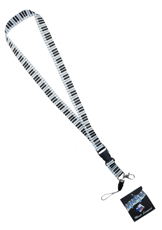 AIM Gifts brand lanyard black & white keyboard themed design