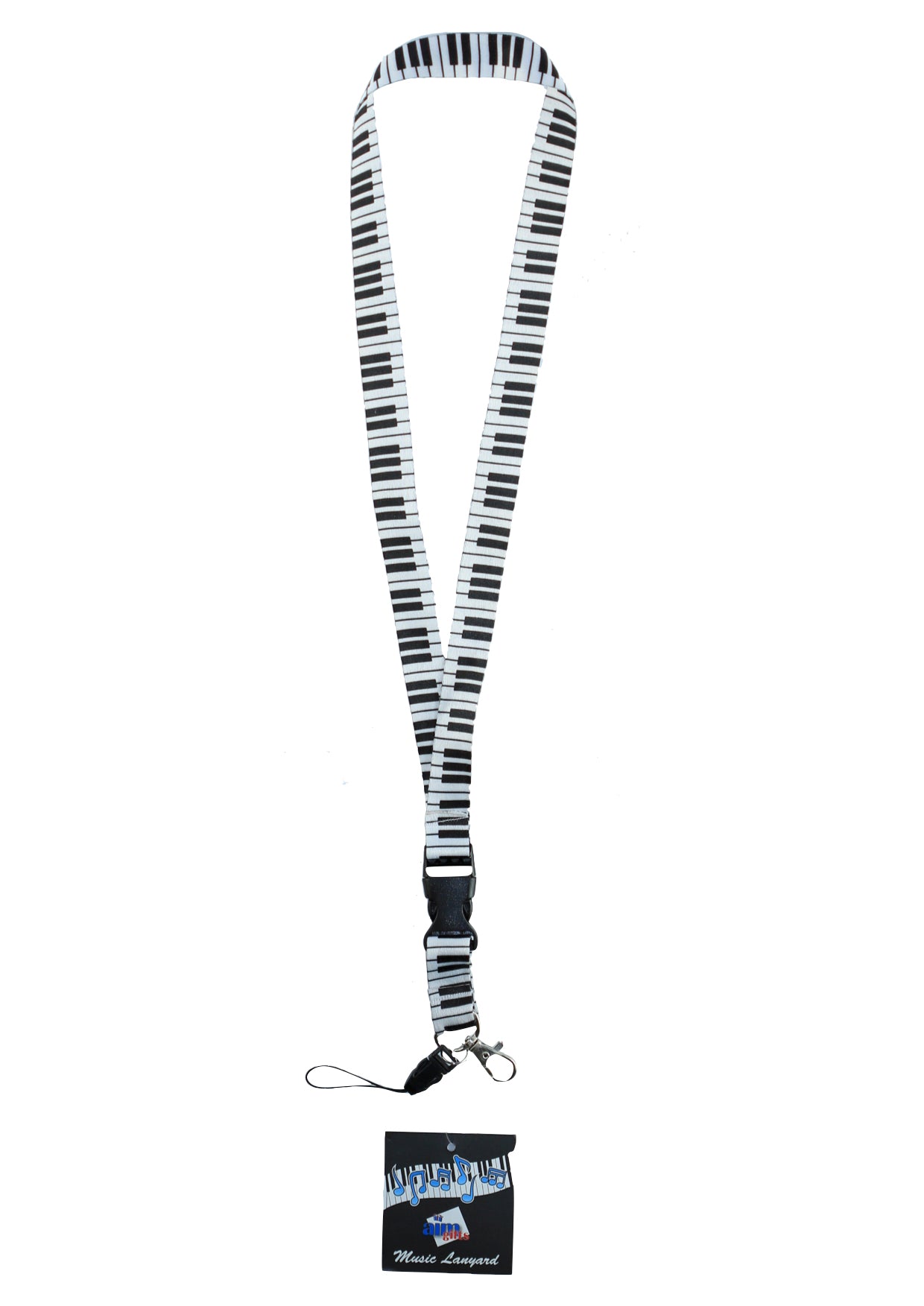 AIM Gifts brand lanyard black & white keyboard themed design