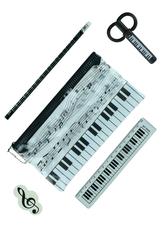 5 piece musical stationery kit pencil case scissors pencil eraser & ruler