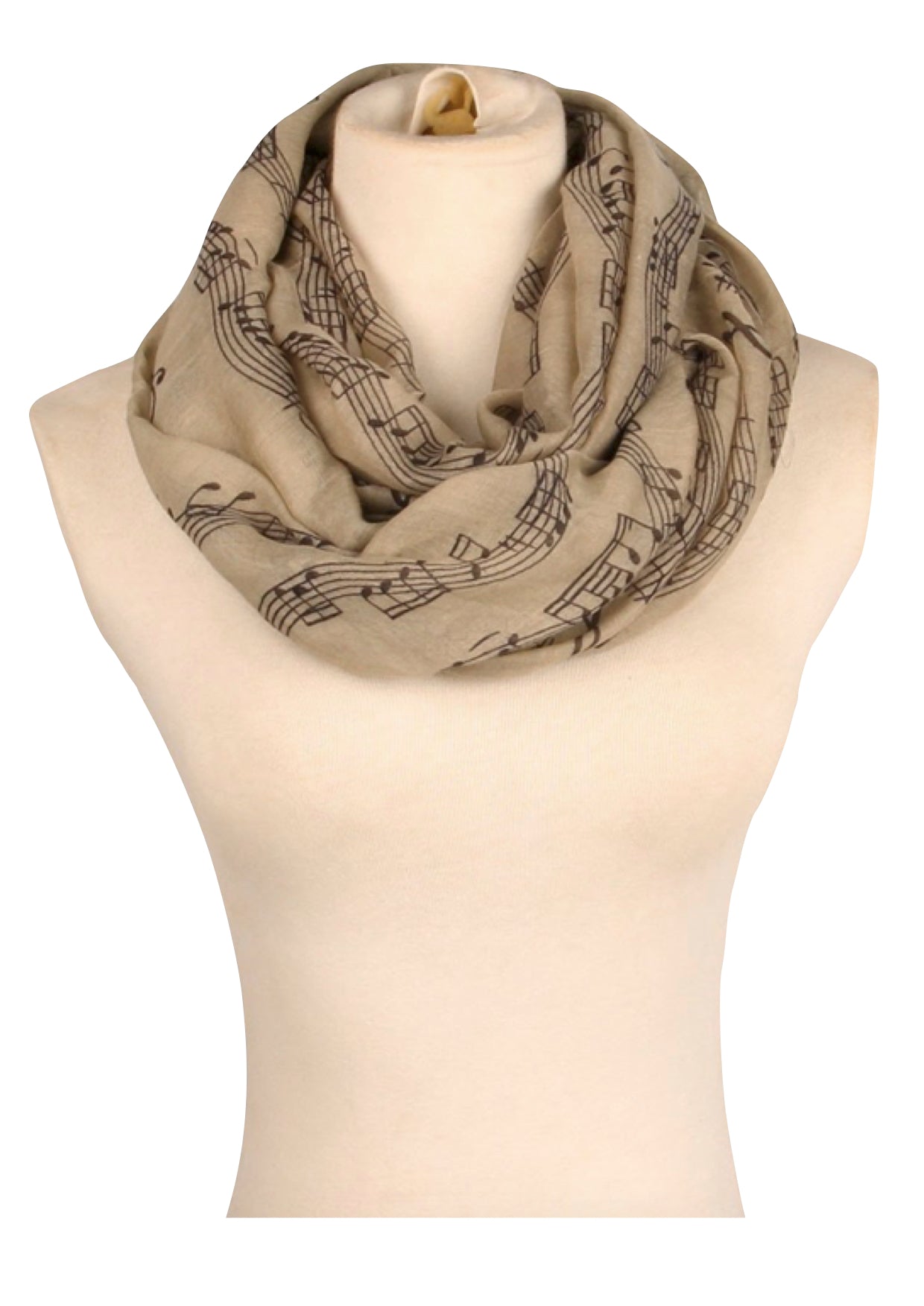 Khaki musical symbols quality viscose rectangle neck scarf shawl 182cm X 82cm