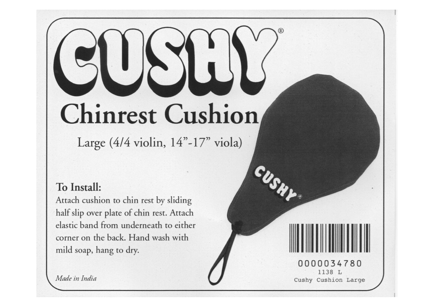 CUSHY Large NAVY 4/4 violin 14”-17” viola chinrest pad cushion elastic strap