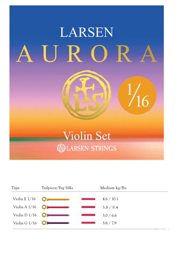 Larsen Aurora violin string set MEDIUM 1/16 Made in Denmark