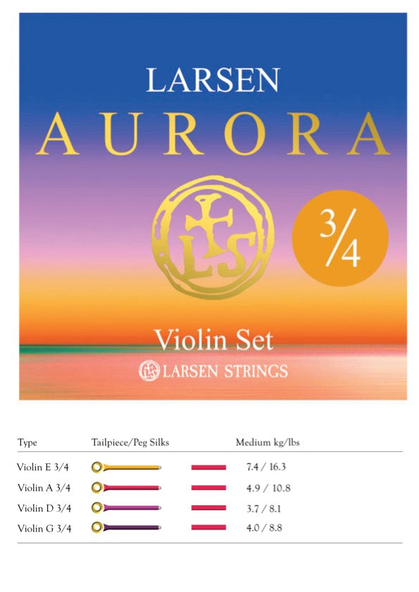 Larsen Aurora violin string set MEDIUM 3/4 Made in Denmark