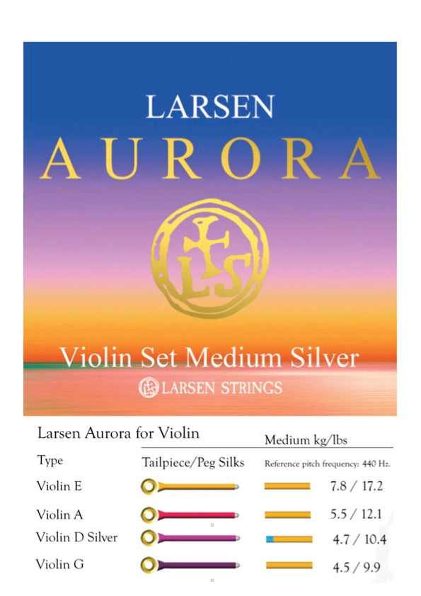 Larsen Aurora violin string set 4/4 MEDIUM SILVER D Made in Denmark