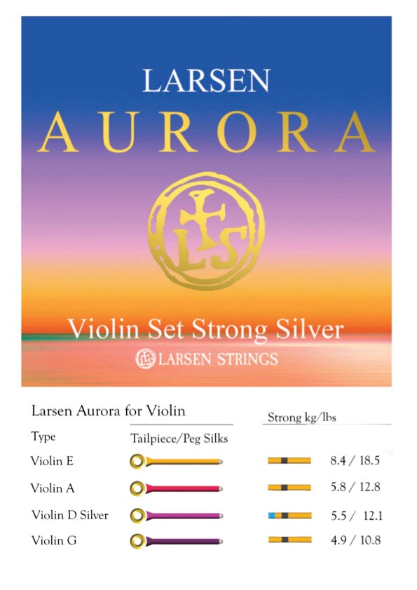 Larsen Aurora violin string set 4/4 STRONG SILVER D Made in Denmark