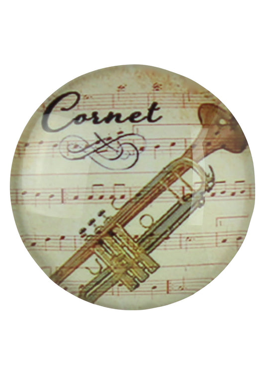 Music themed glass dome fridge whiteboard magnet cornet trumpet design