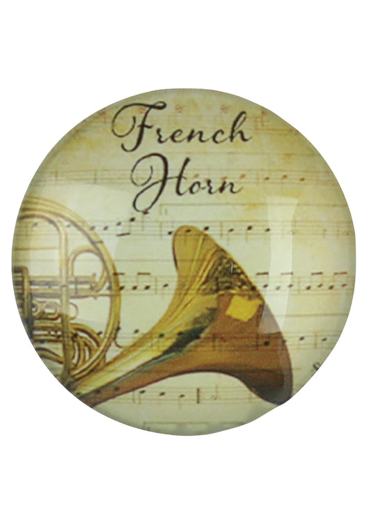 Music themed glass dome fridge whiteboard magnet french horn design