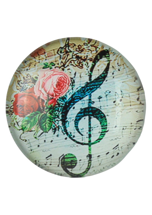 Music themed glass dome fridge whiteboard magnet floral treble clef design