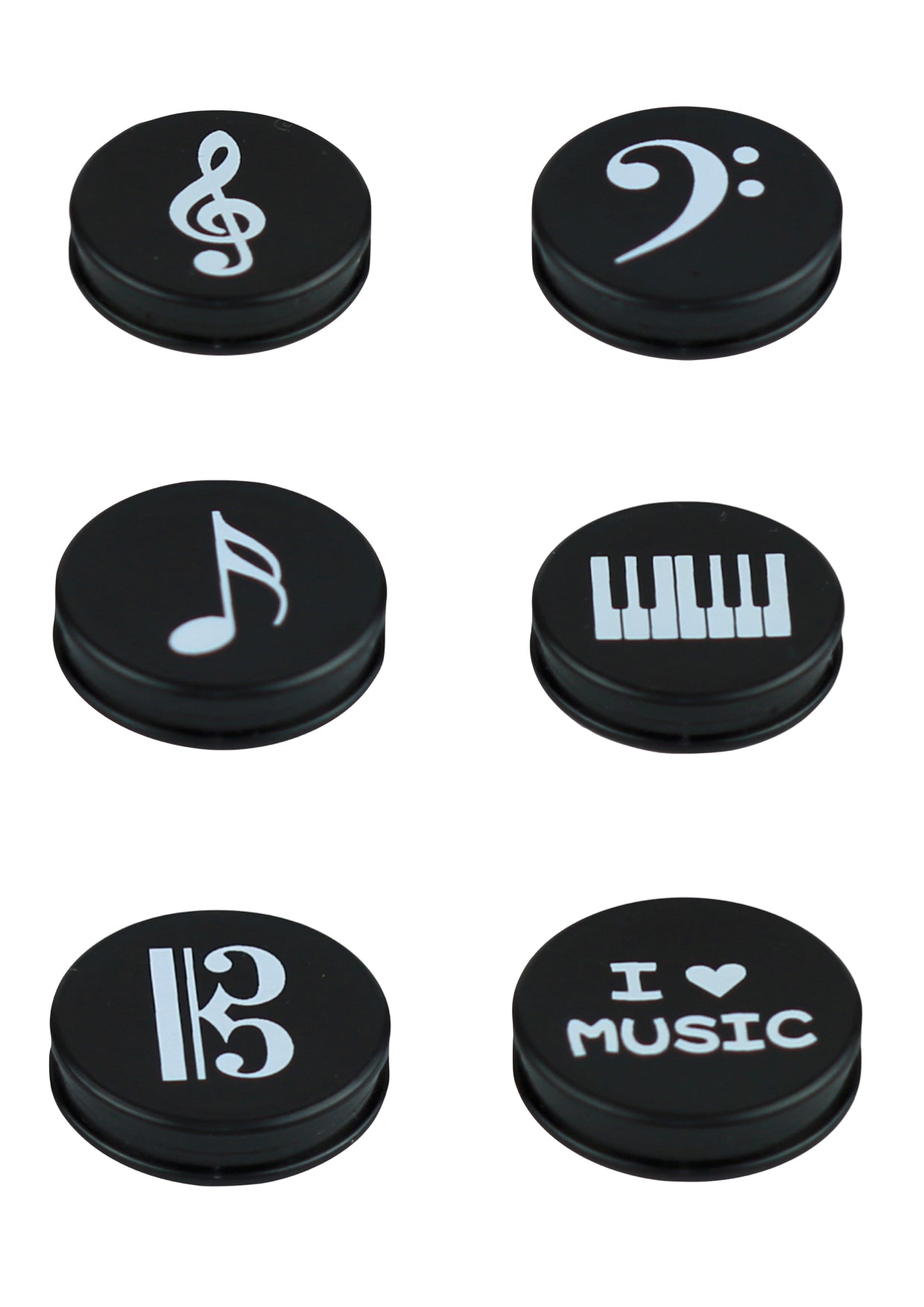 Music themed black round fridge whiteboard magnets 6 pack